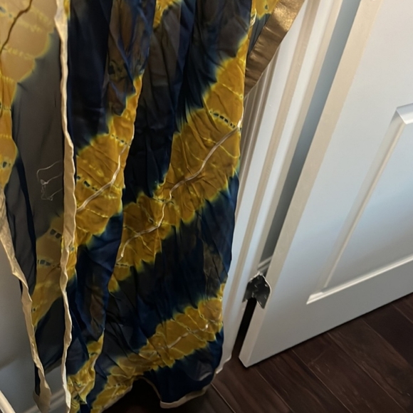 Golden mustard and nevy blue anarkali with dupatta - Picture 3 of 3